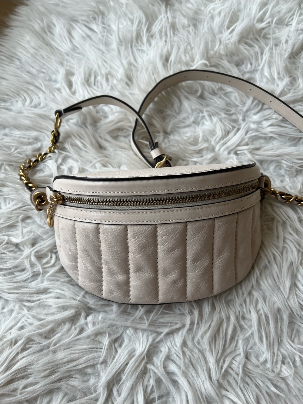 Coach Quilted Crossbody Belt Bag in Cream with Gold Hardware